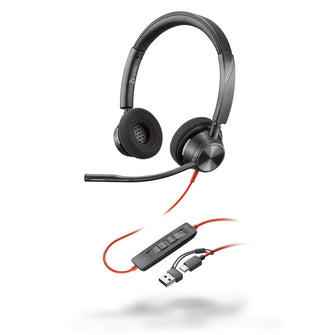 Poly Blackwire 3320 USB-C Binaural Headset, With USB-A Adapter
